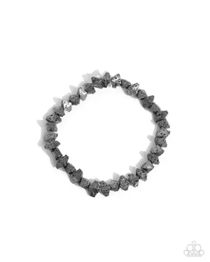 Urban Undercut - Black - and Silver Rock Bead Paparazzi Stretchy Urban Bracelet