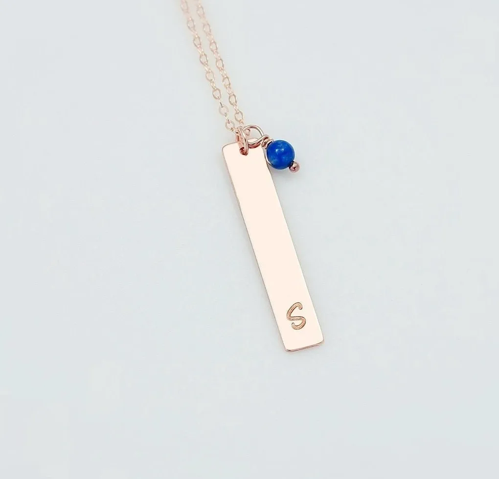 Vertical Bar Necklace and Birthstone, 1.25" Bar