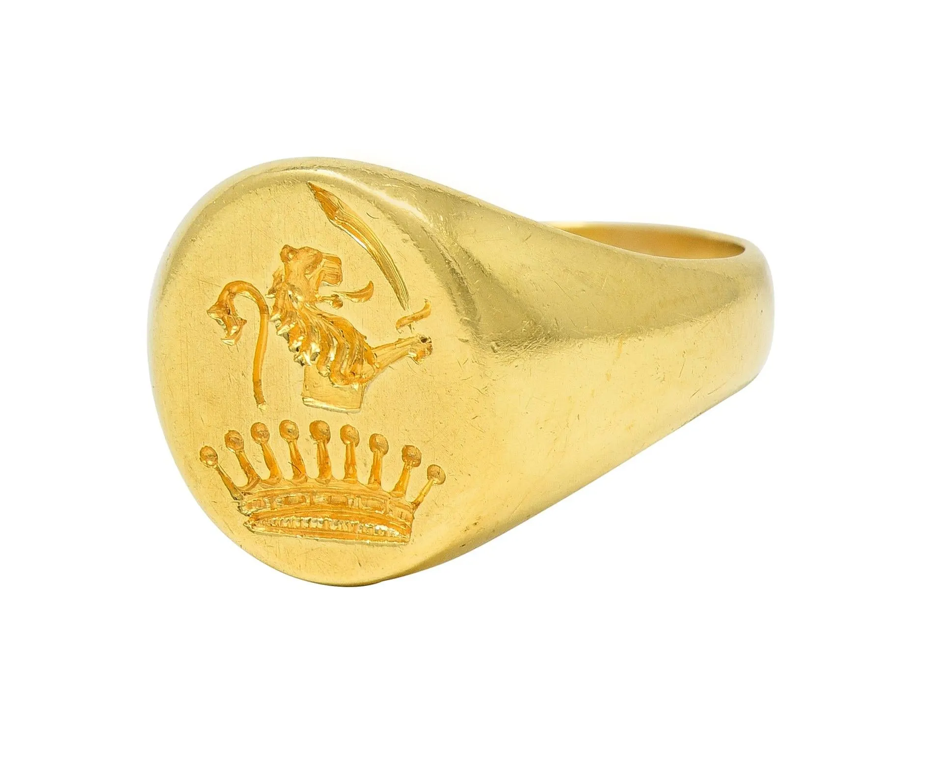 Victorian 18 Karat Yellow Gold Heraldic Lion Intaglio Antique Unisex Signet Ring