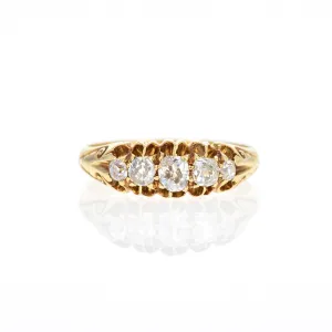 Victorian 18K Yellow Gold 0.50 Carat Old Mine Cut Diamond Five Stone Ring