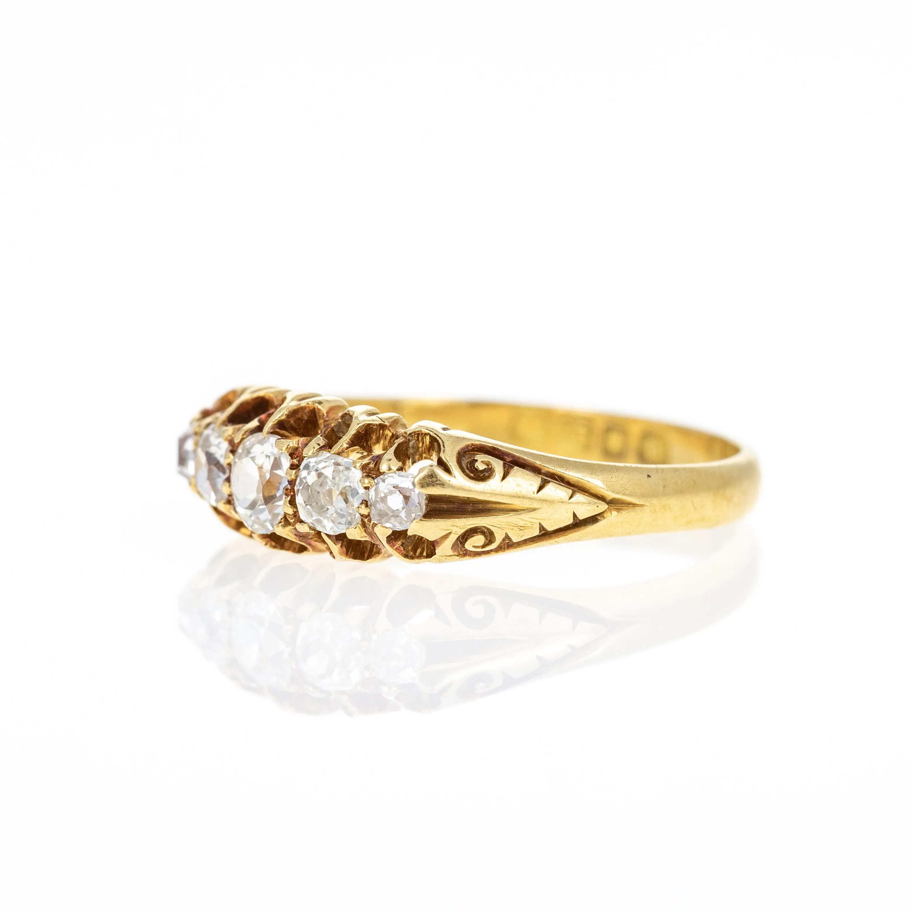Victorian 18K Yellow Gold 0.50 Carat Old Mine Cut Diamond Five Stone Ring