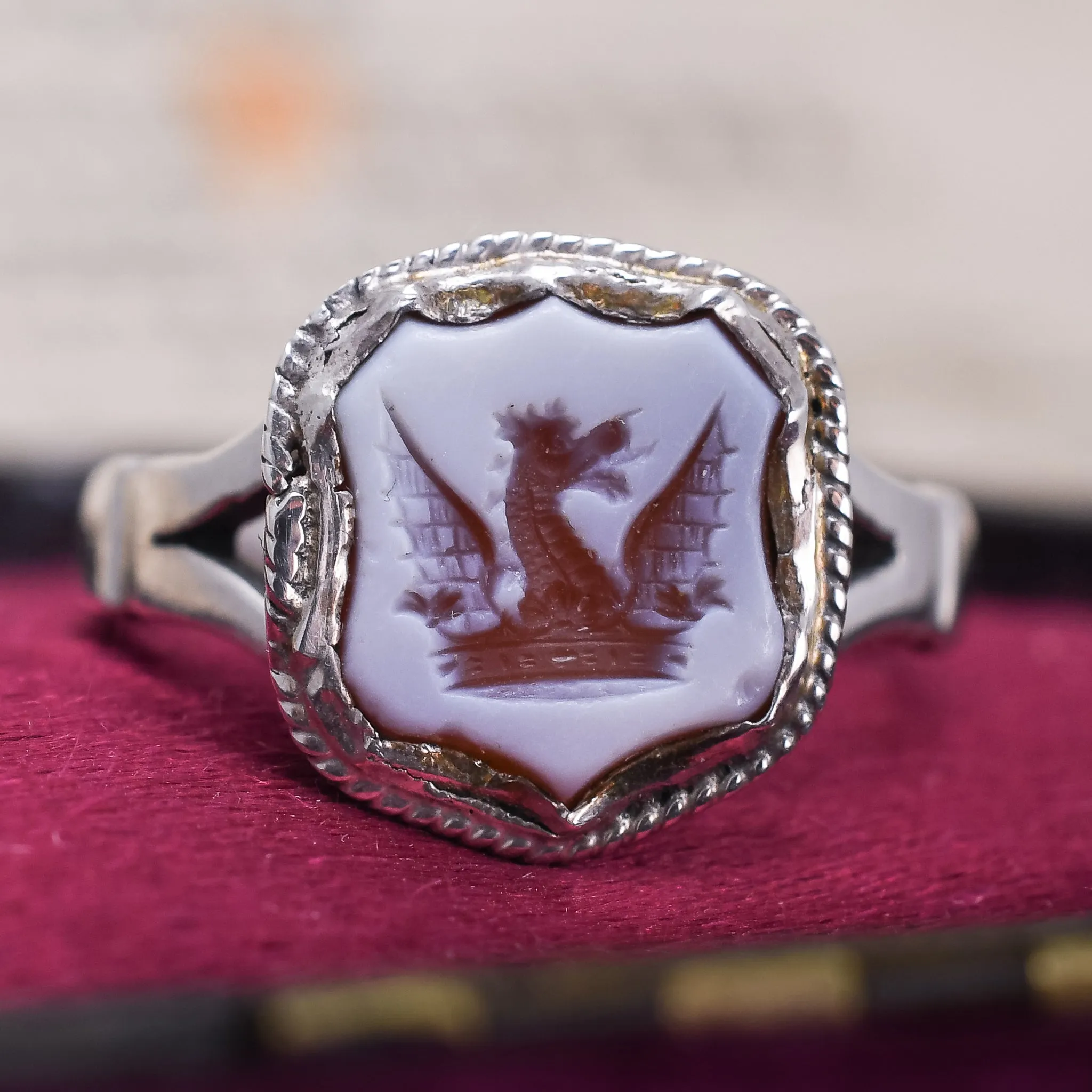 Victorian Dragon Intaglio Shield Signet Ring