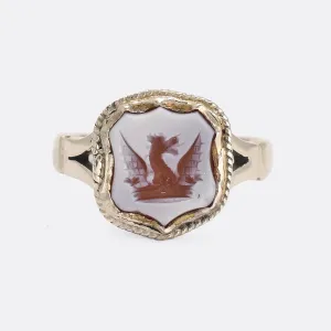 Victorian Dragon Intaglio Shield Signet Ring