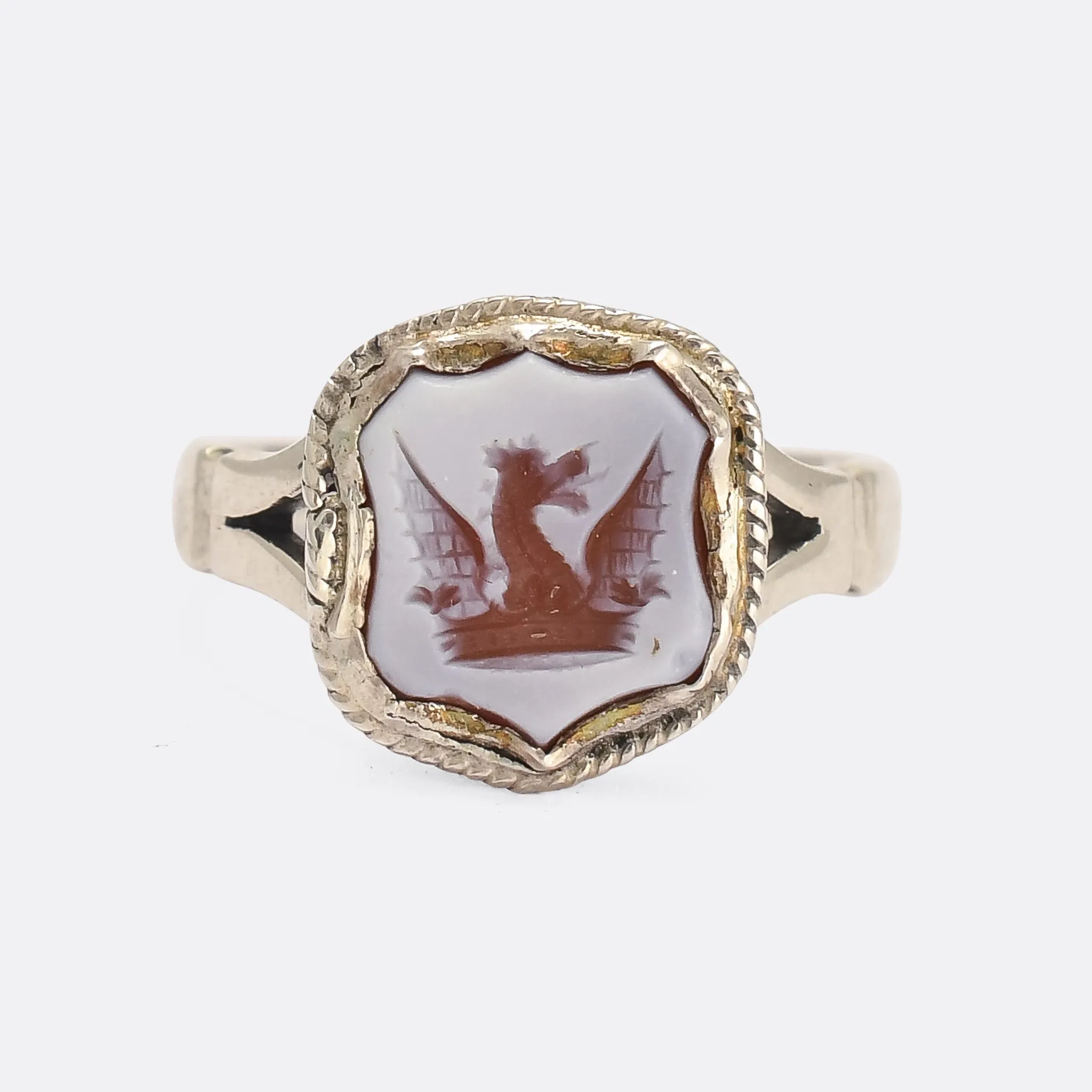 Victorian Dragon Intaglio Shield Signet Ring