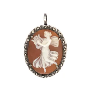 Victorian Sterling Silver Marcasite Cameo Pin/Pendant
