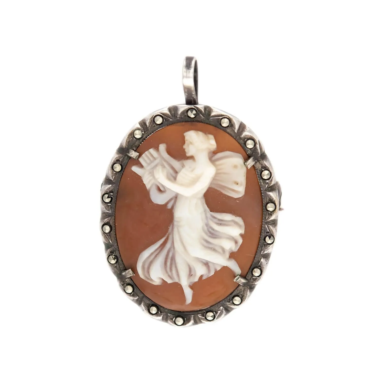 Victorian Sterling Silver Marcasite Cameo Pin/Pendant