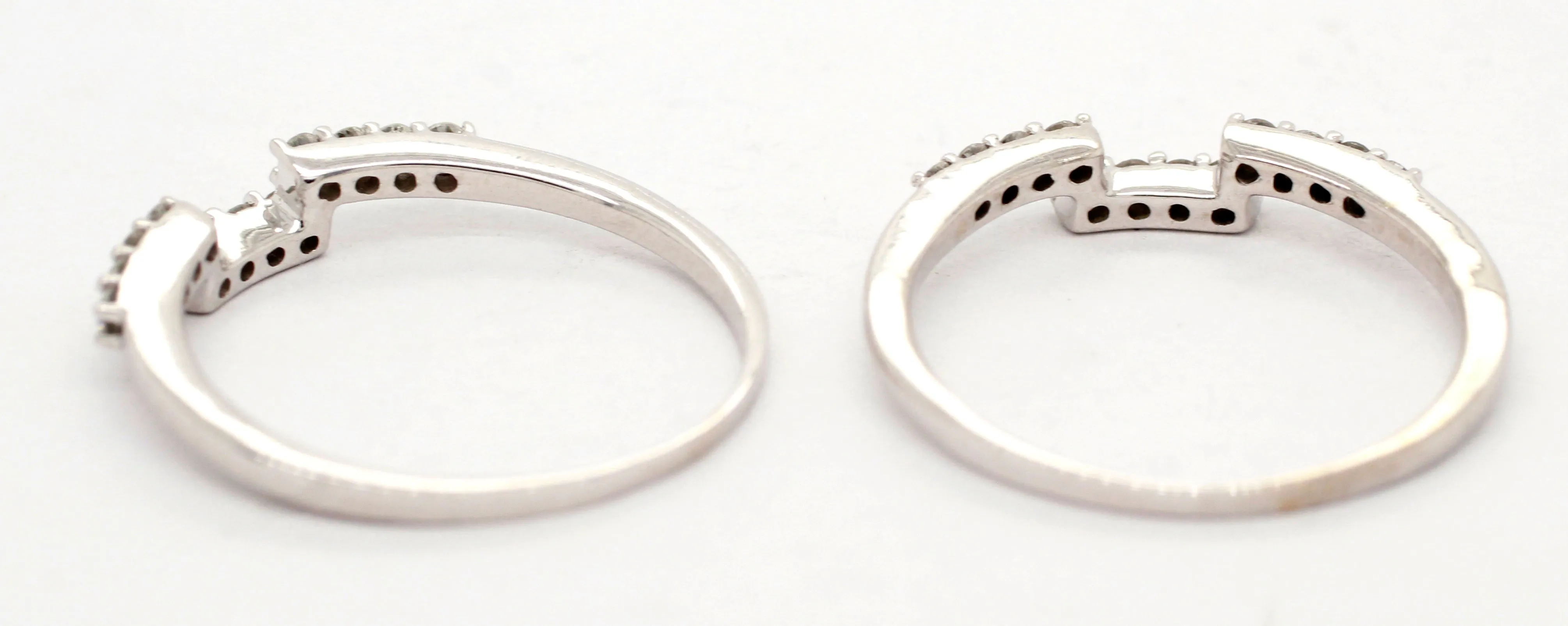 Vintage 0.40ctw Diamond Square-Wave Stackable Band Rings (Two) - 14k White Gold