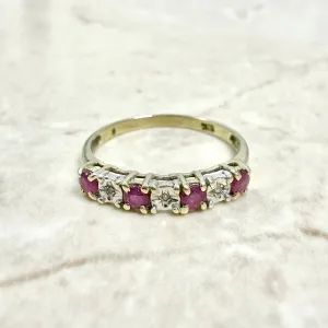 Vintage 10 Karat Two-Tone Gold Diamond & Ruby Band Ring