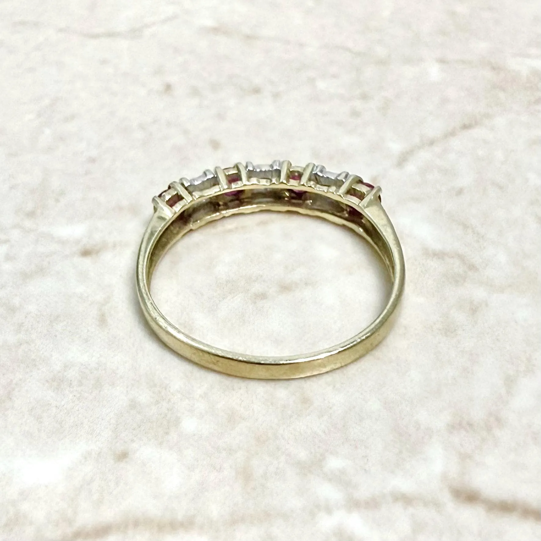 Vintage 10 Karat Two-Tone Gold Diamond & Ruby Band Ring