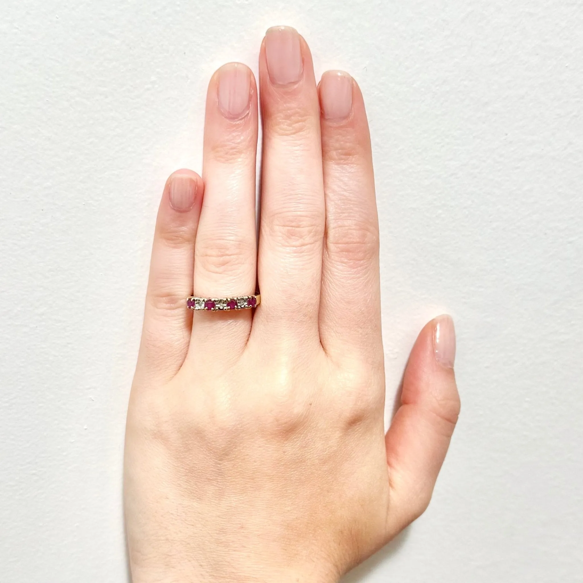 Vintage 10 Karat Two-Tone Gold Diamond & Ruby Band Ring