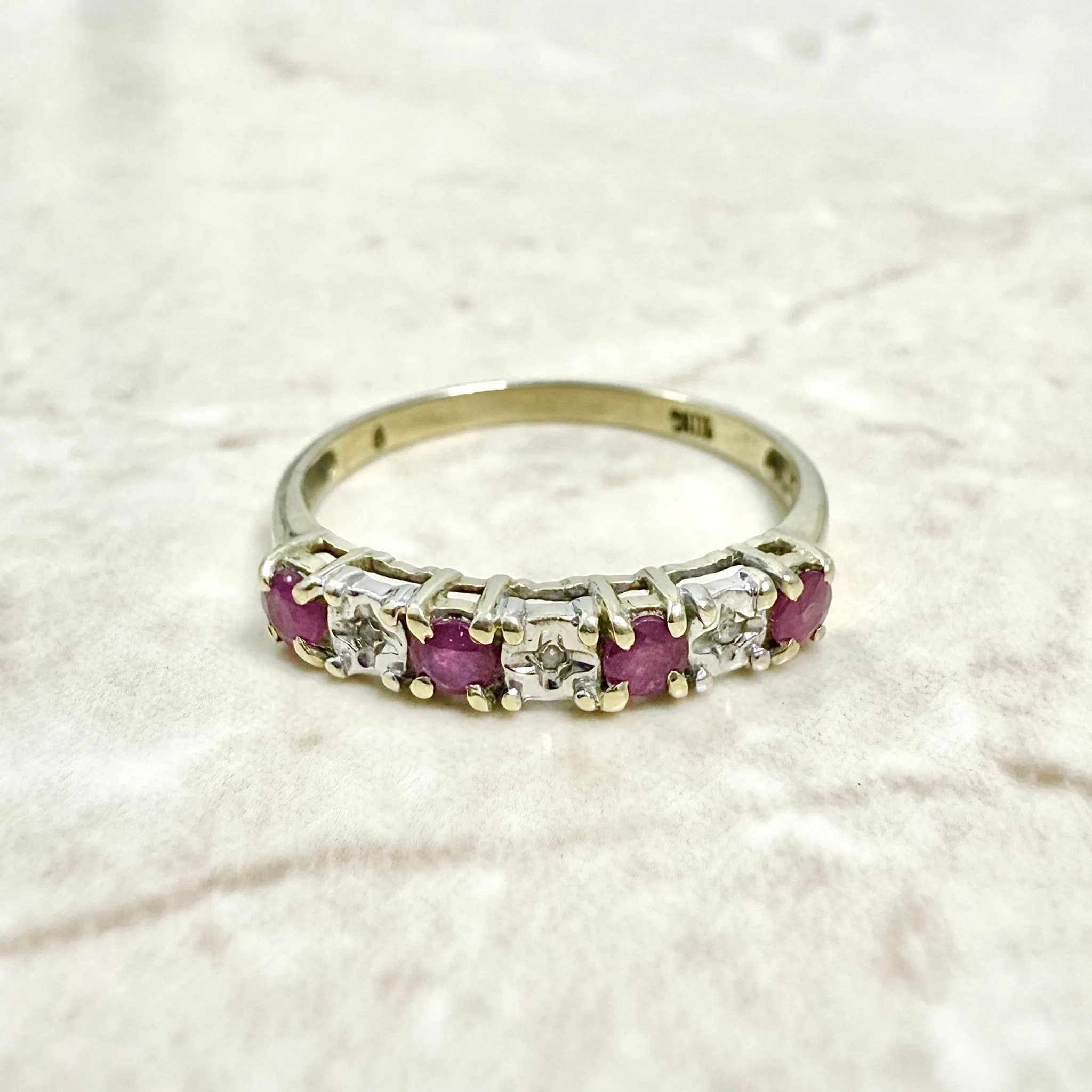 Vintage 10 Karat Two-Tone Gold Diamond & Ruby Band Ring
