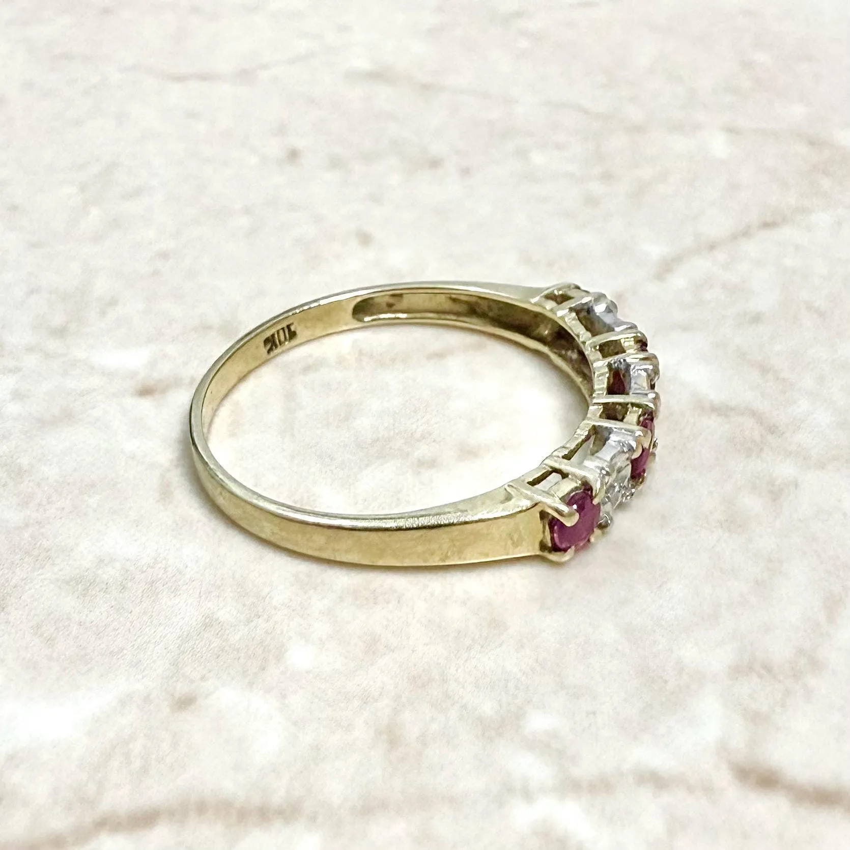 Vintage 10 Karat Two-Tone Gold Diamond & Ruby Band Ring