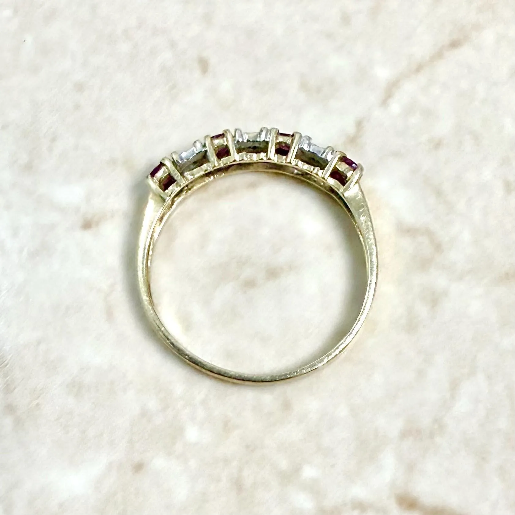 Vintage 10 Karat Two-Tone Gold Diamond & Ruby Band Ring