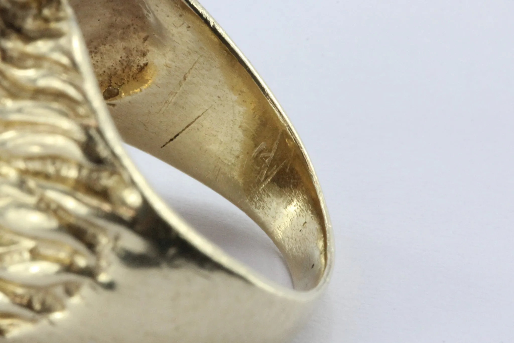 Vintage 14K Gold & Diamond Chunky Figural Lions Head Ring .10 CTW