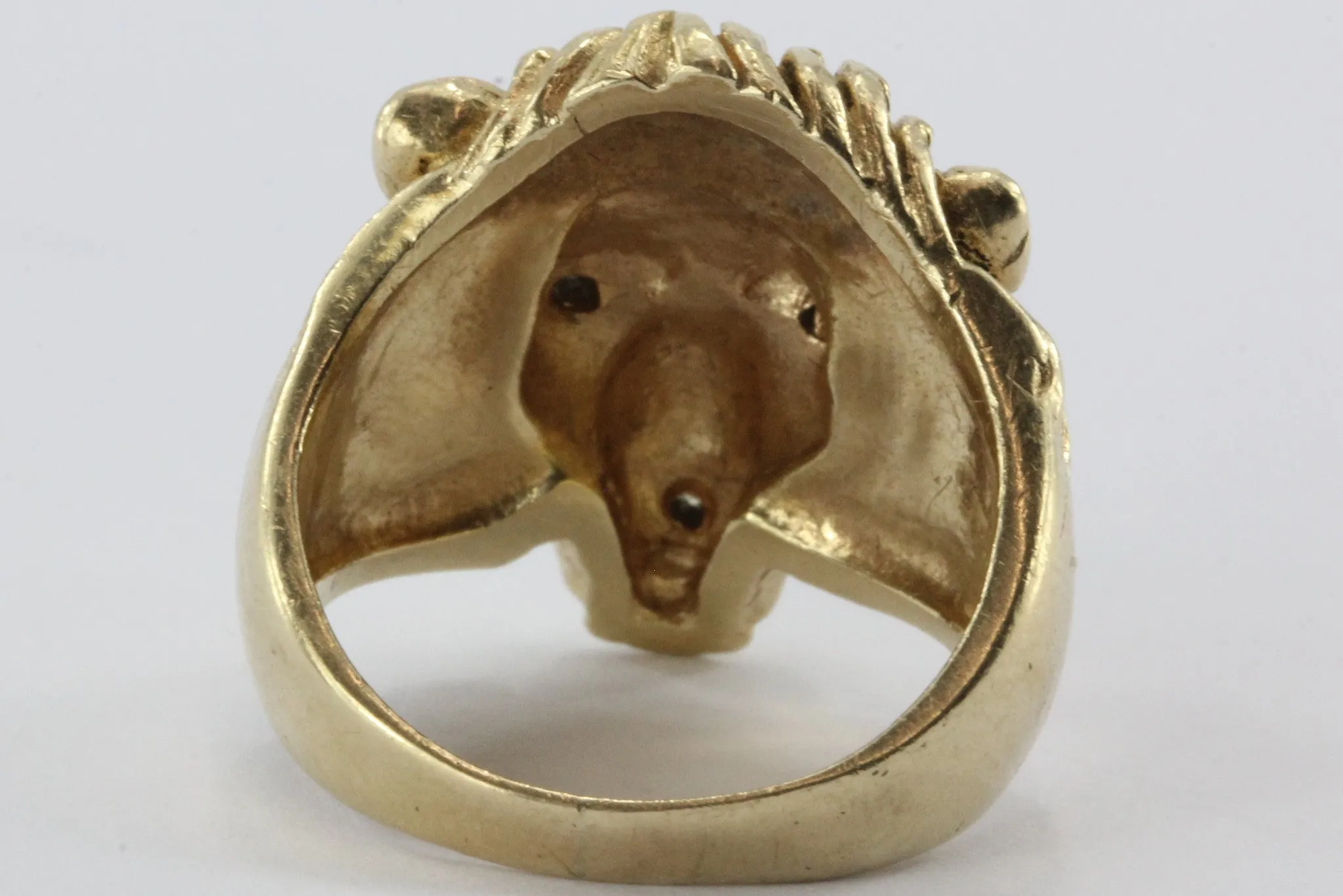 Vintage 14K Gold & Diamond Chunky Figural Lions Head Ring .10 CTW