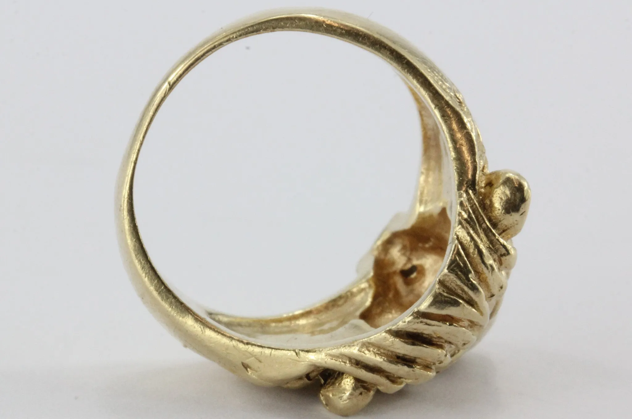 Vintage 14K Gold & Diamond Chunky Figural Lions Head Ring .10 CTW