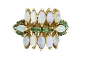 Vintage 14k Gold Opal & Green Tourmaline Cocktail Ring