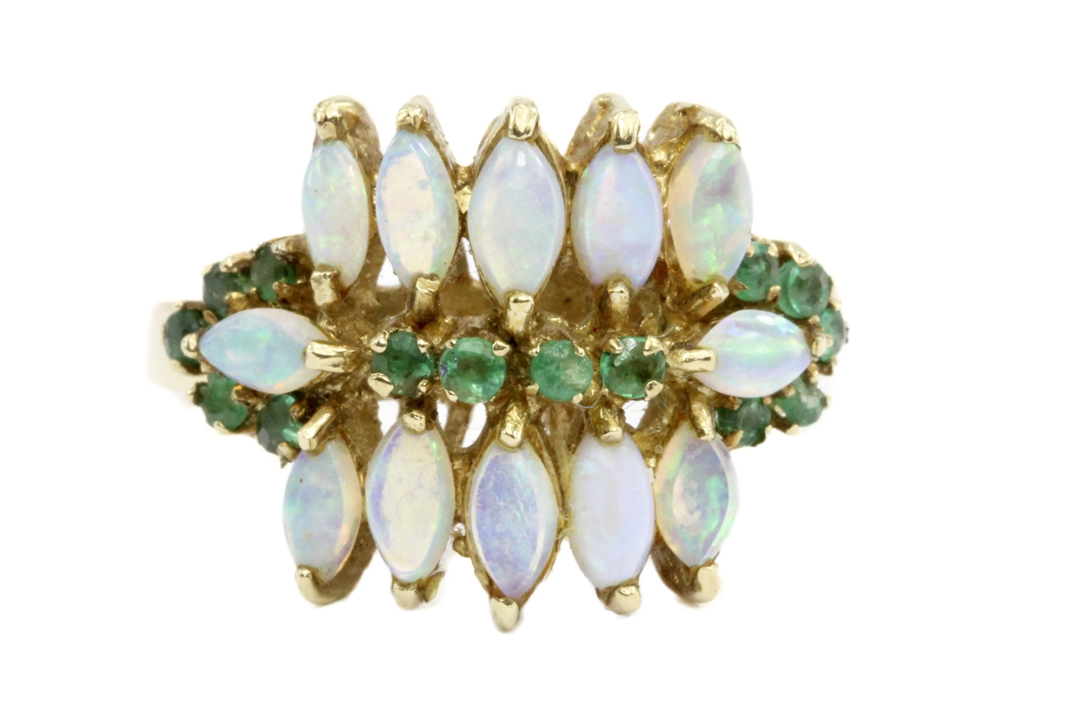 Vintage 14k Gold Opal & Green Tourmaline Cocktail Ring