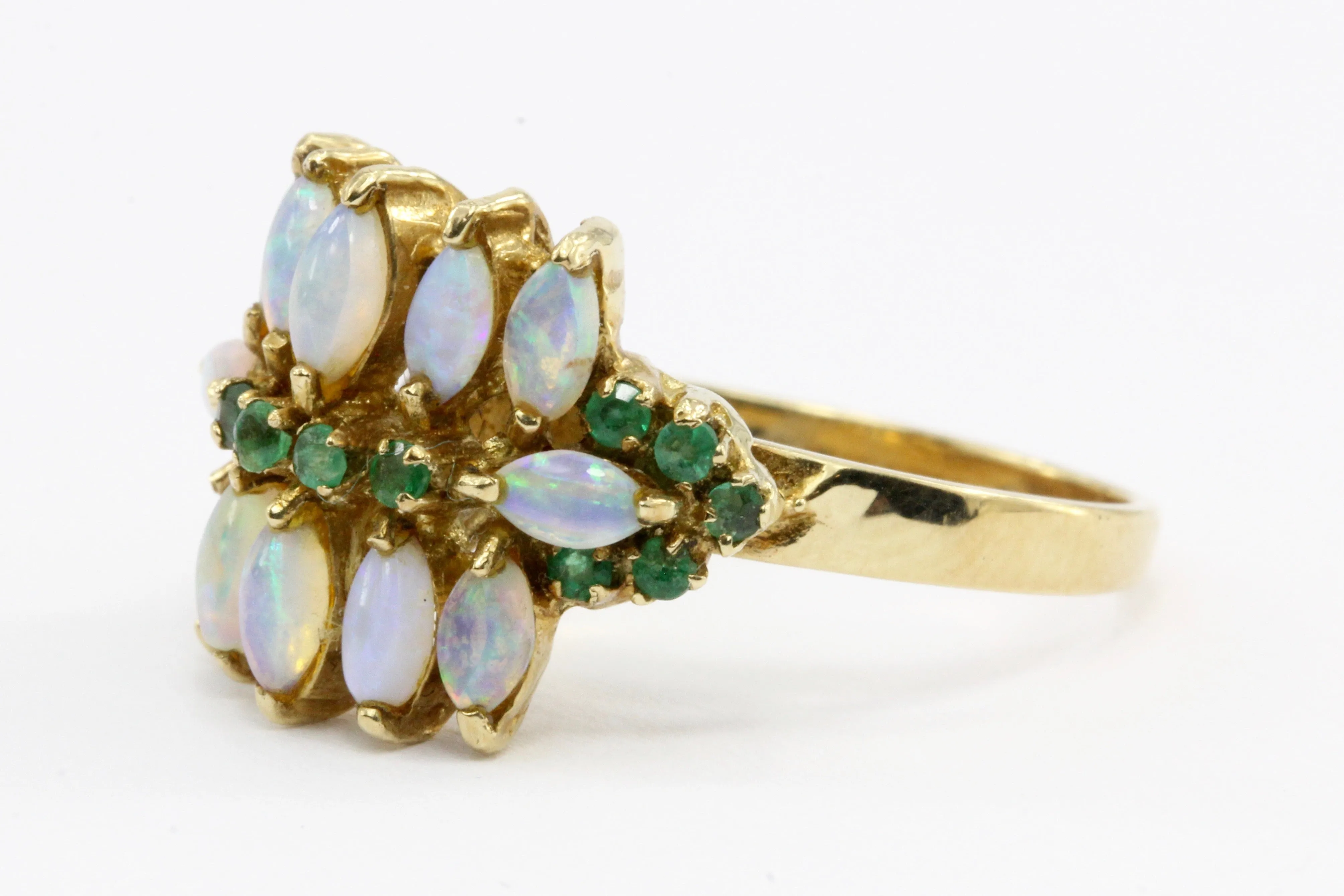 Vintage 14k Gold Opal & Green Tourmaline Cocktail Ring