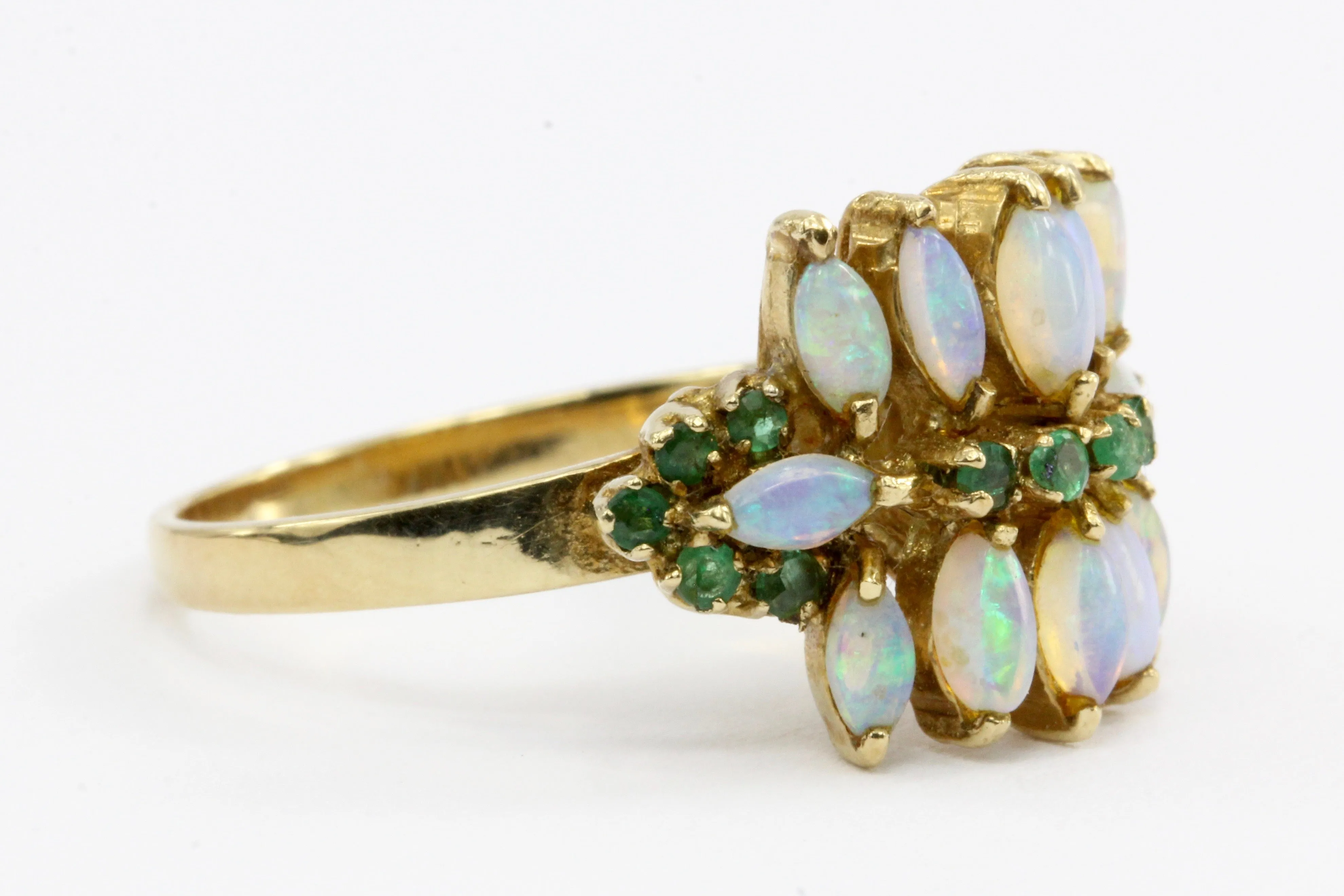 Vintage 14k Gold Opal & Green Tourmaline Cocktail Ring