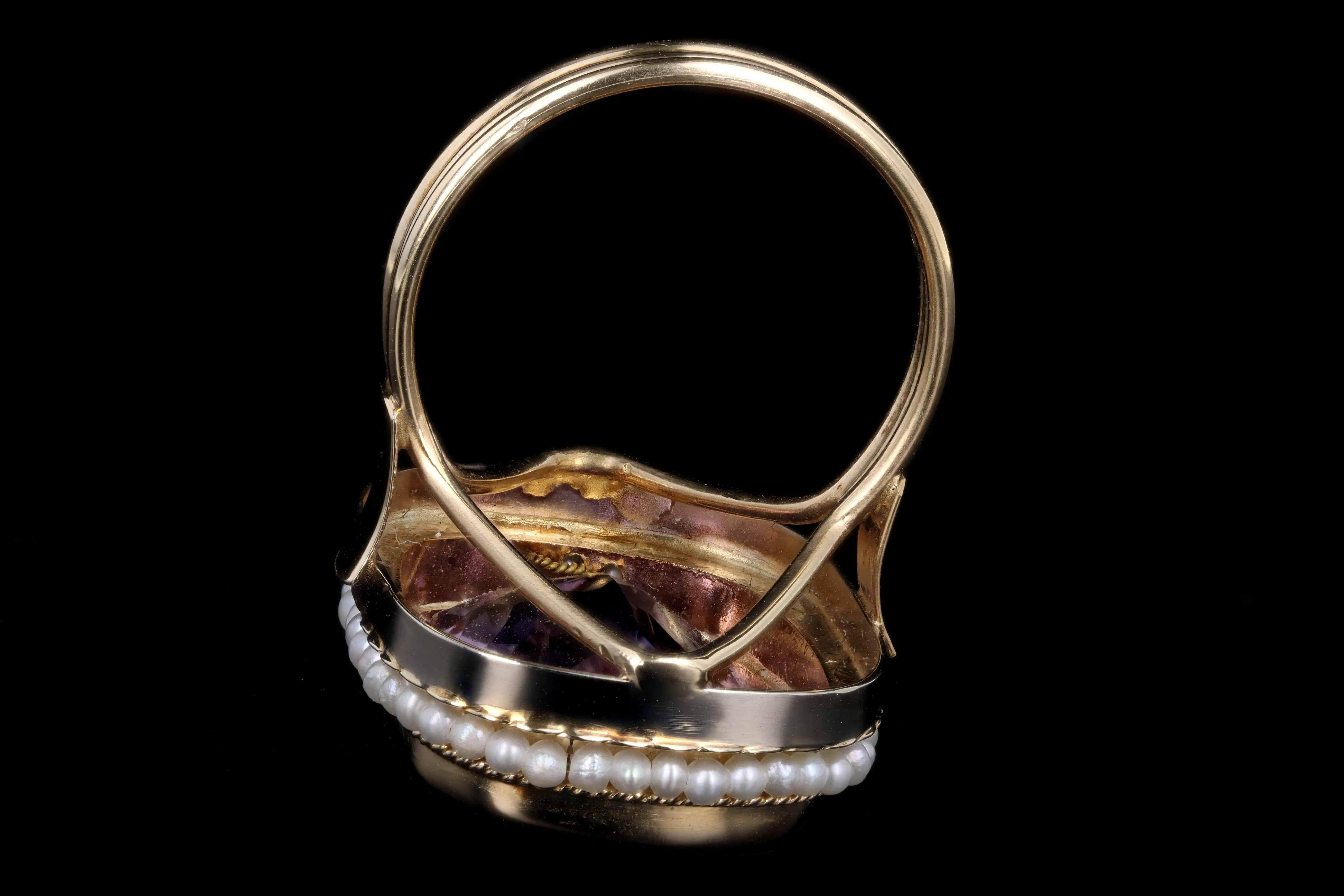 Vintage 14K Yellow Gold 11.5 Carat Amethyst & Seed Pearl Ring