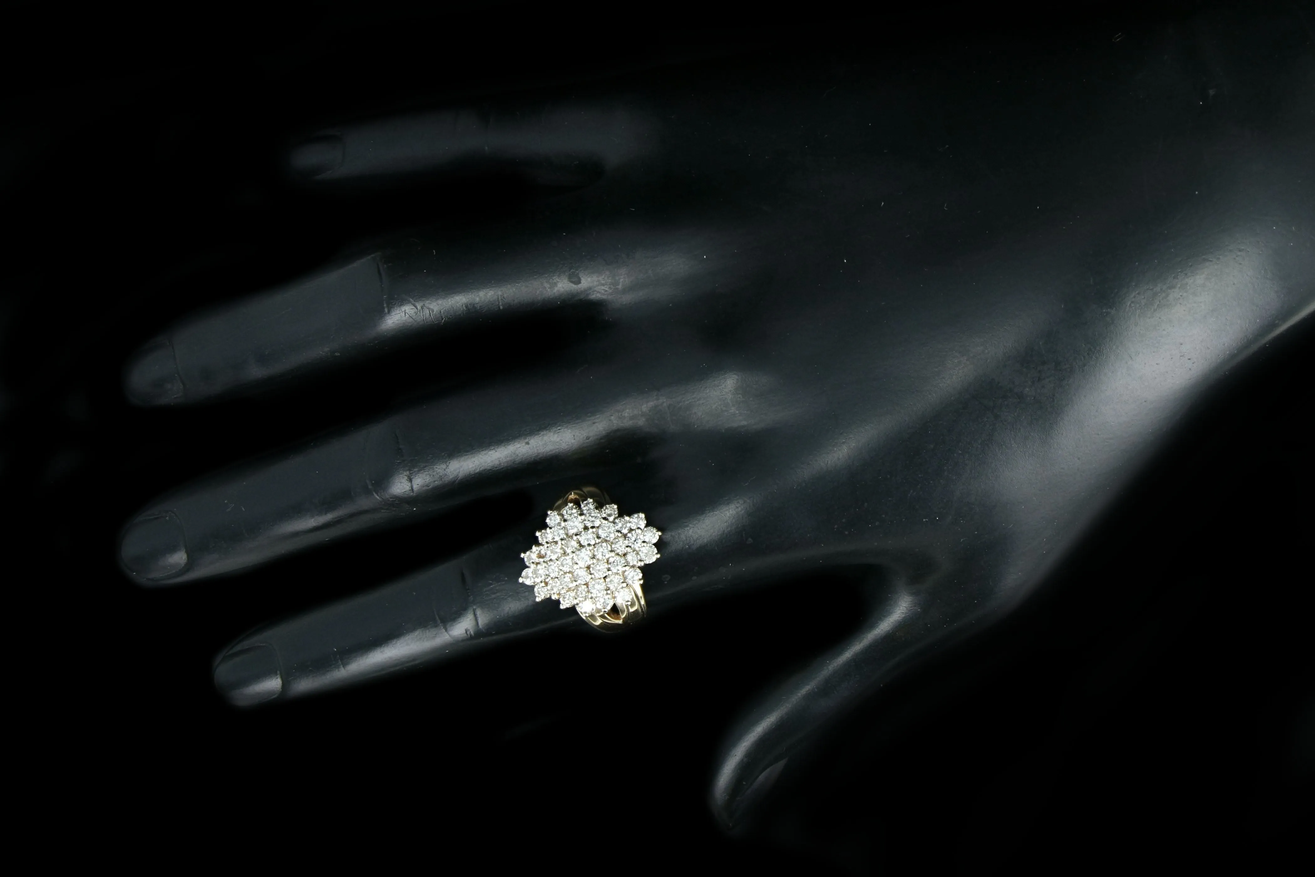Vintage 14K Yellow Gold 2 Carat Round Brilliant Diamond Cluster Ring