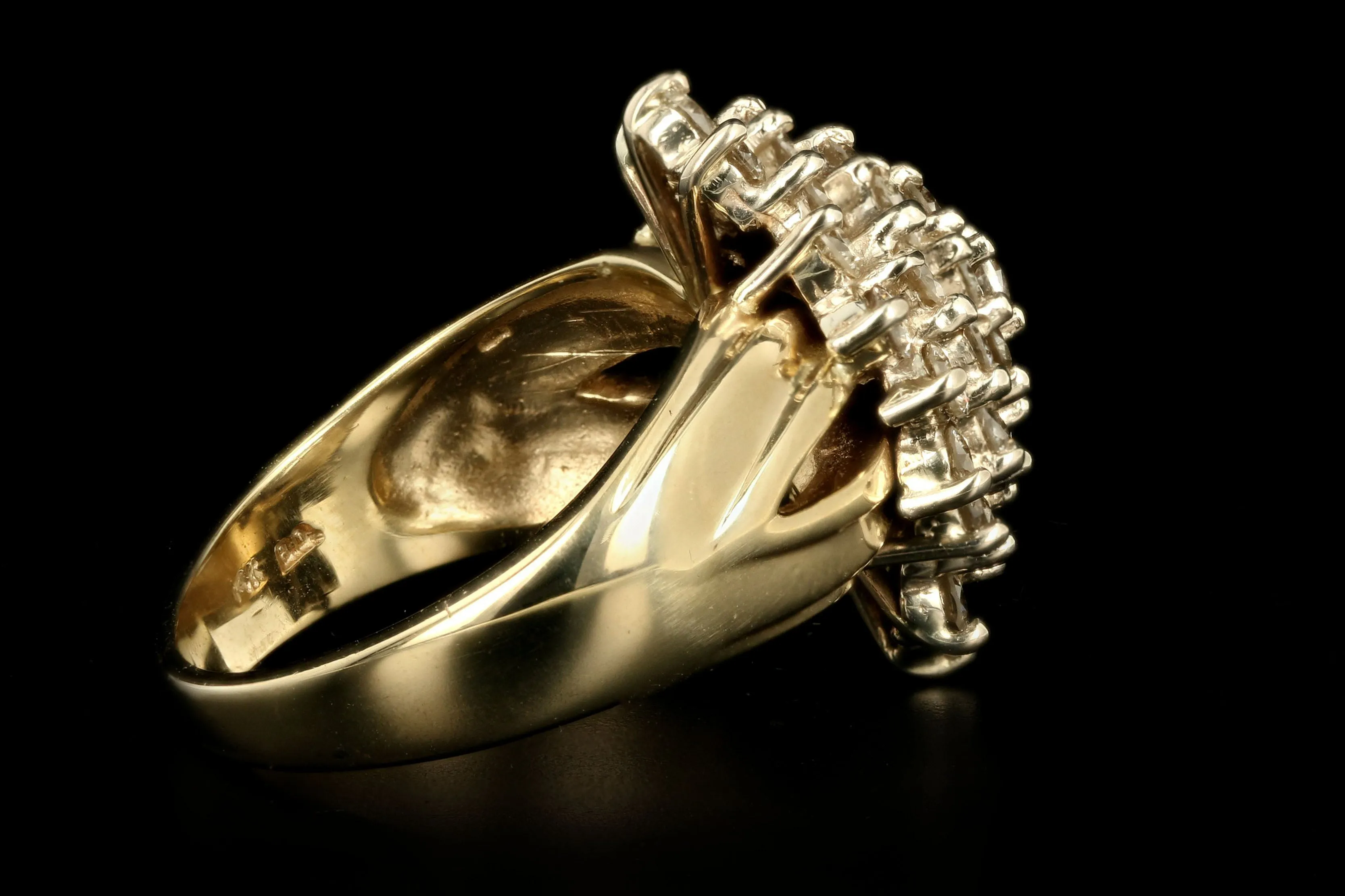 Vintage 14K Yellow Gold 2 Carat Round Brilliant Diamond Cluster Ring