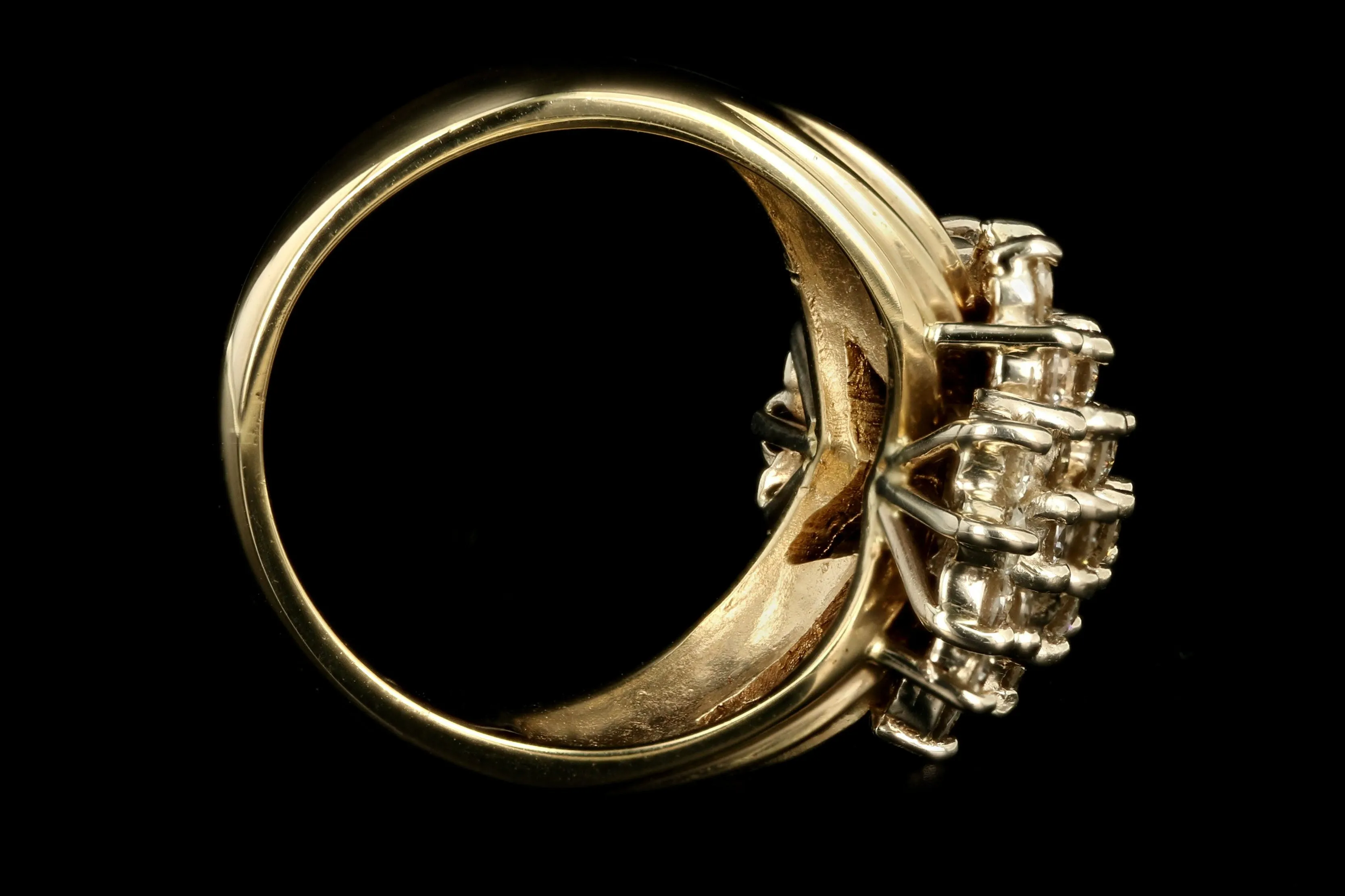 Vintage 14K Yellow Gold 2 Carat Round Brilliant Diamond Cluster Ring