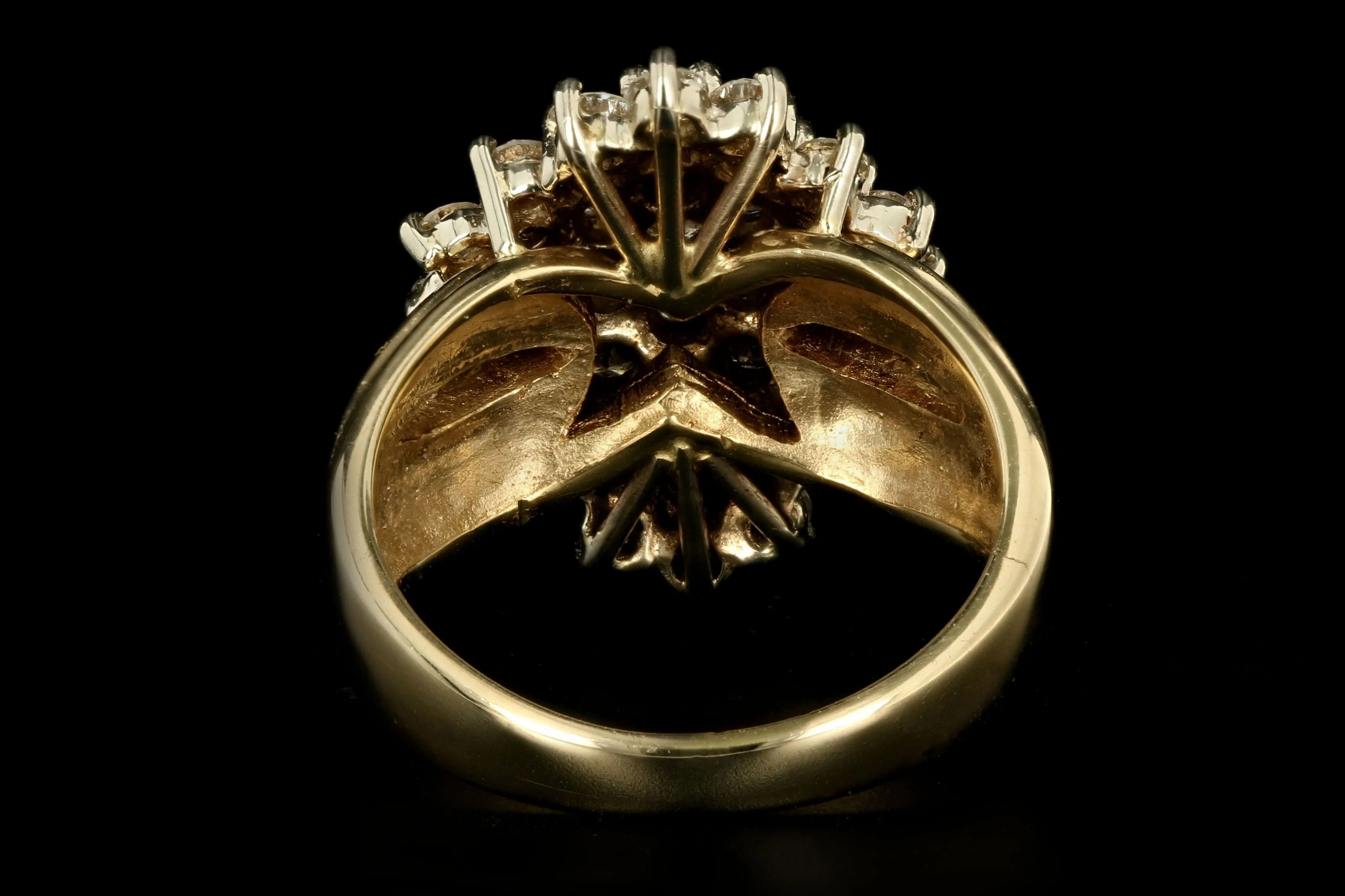 Vintage 14K Yellow Gold 2 Carat Round Brilliant Diamond Cluster Ring