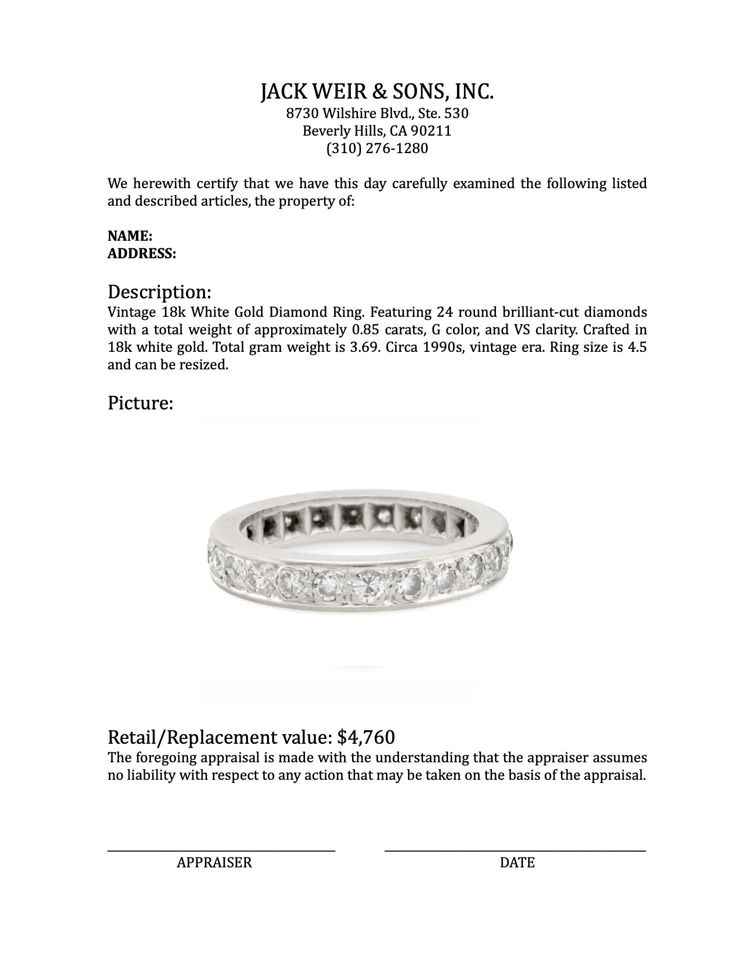 Vintage 18k white gold diamond eternity band