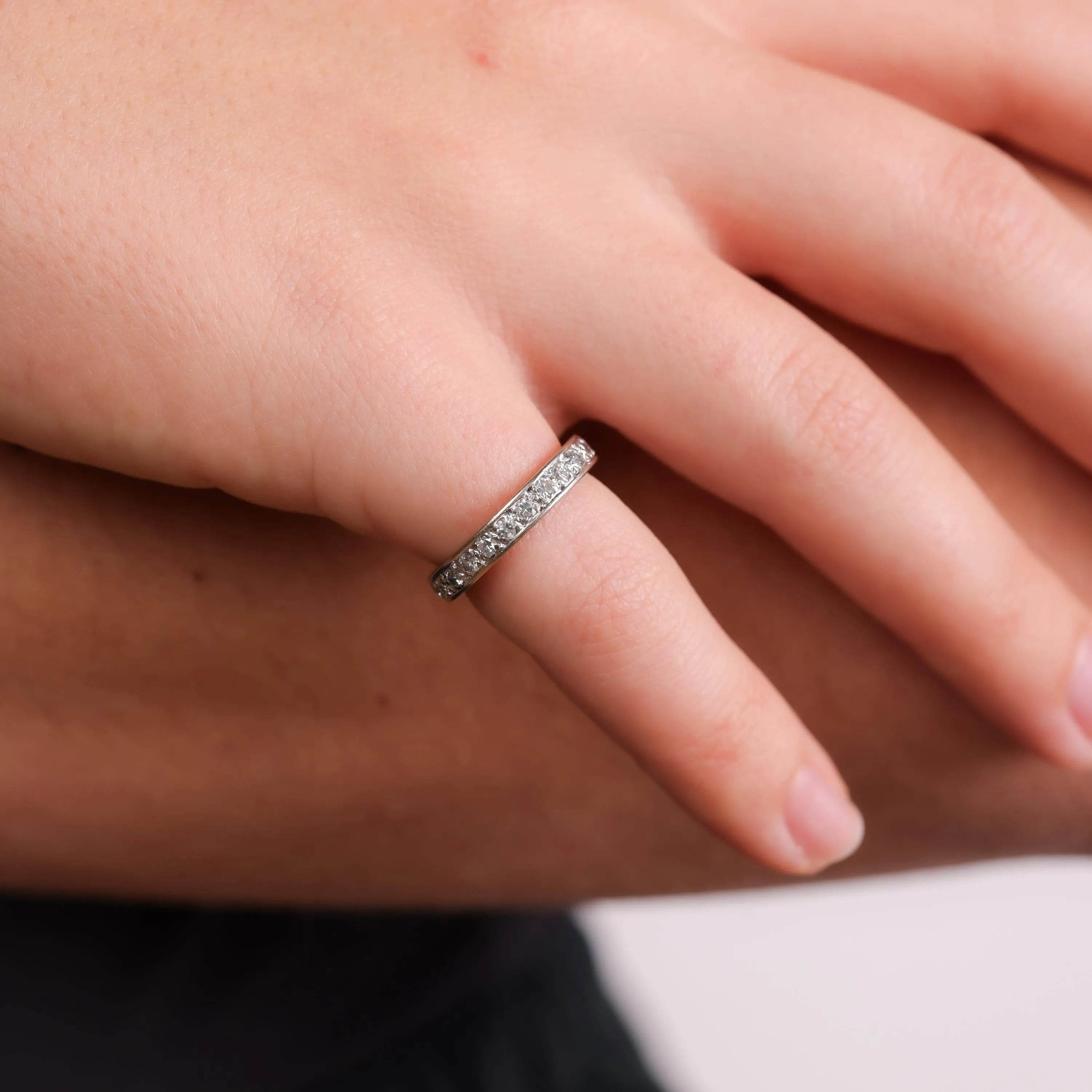 Vintage 18k white gold diamond eternity band