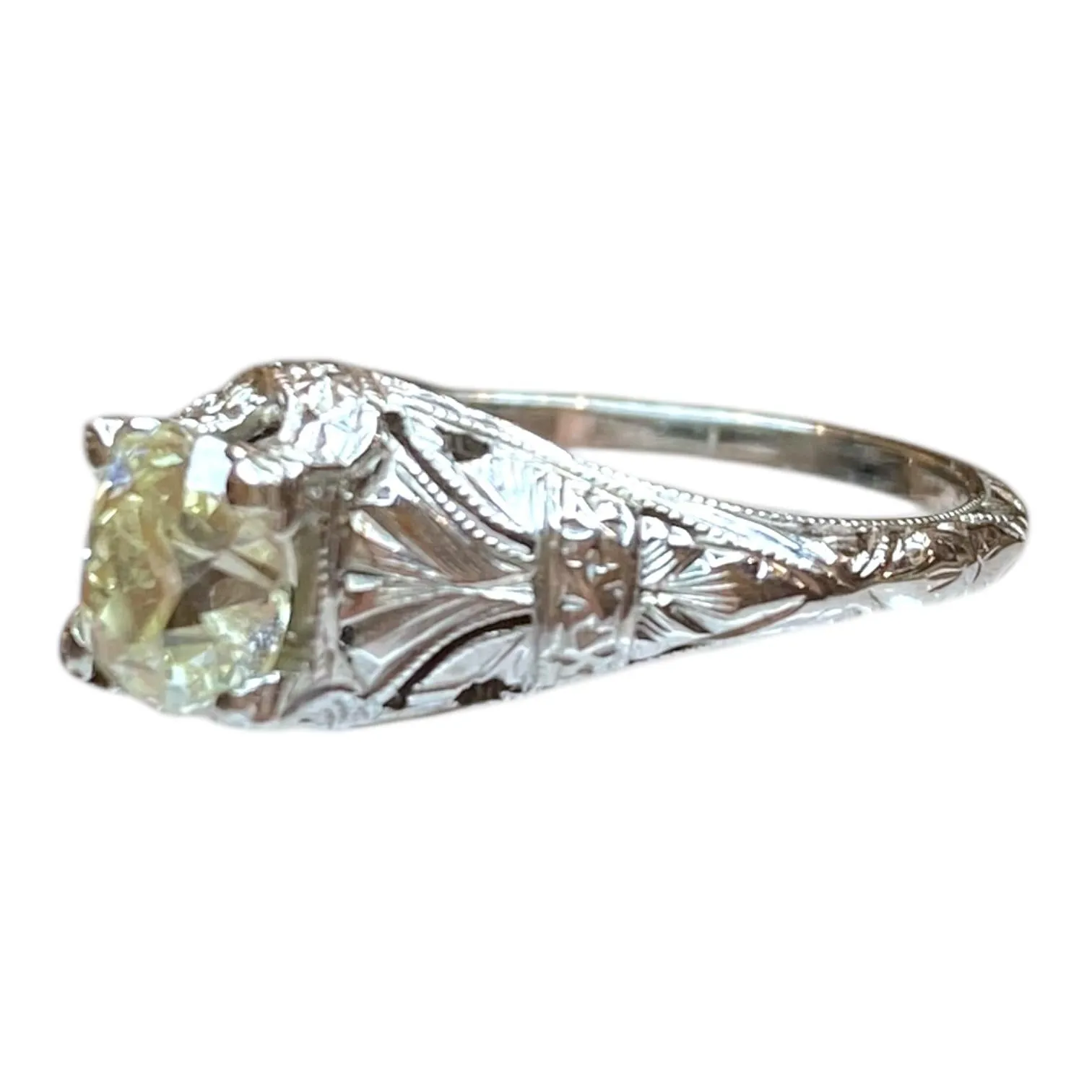 Vintage 18K White Gold Diamond Solitaire Ring