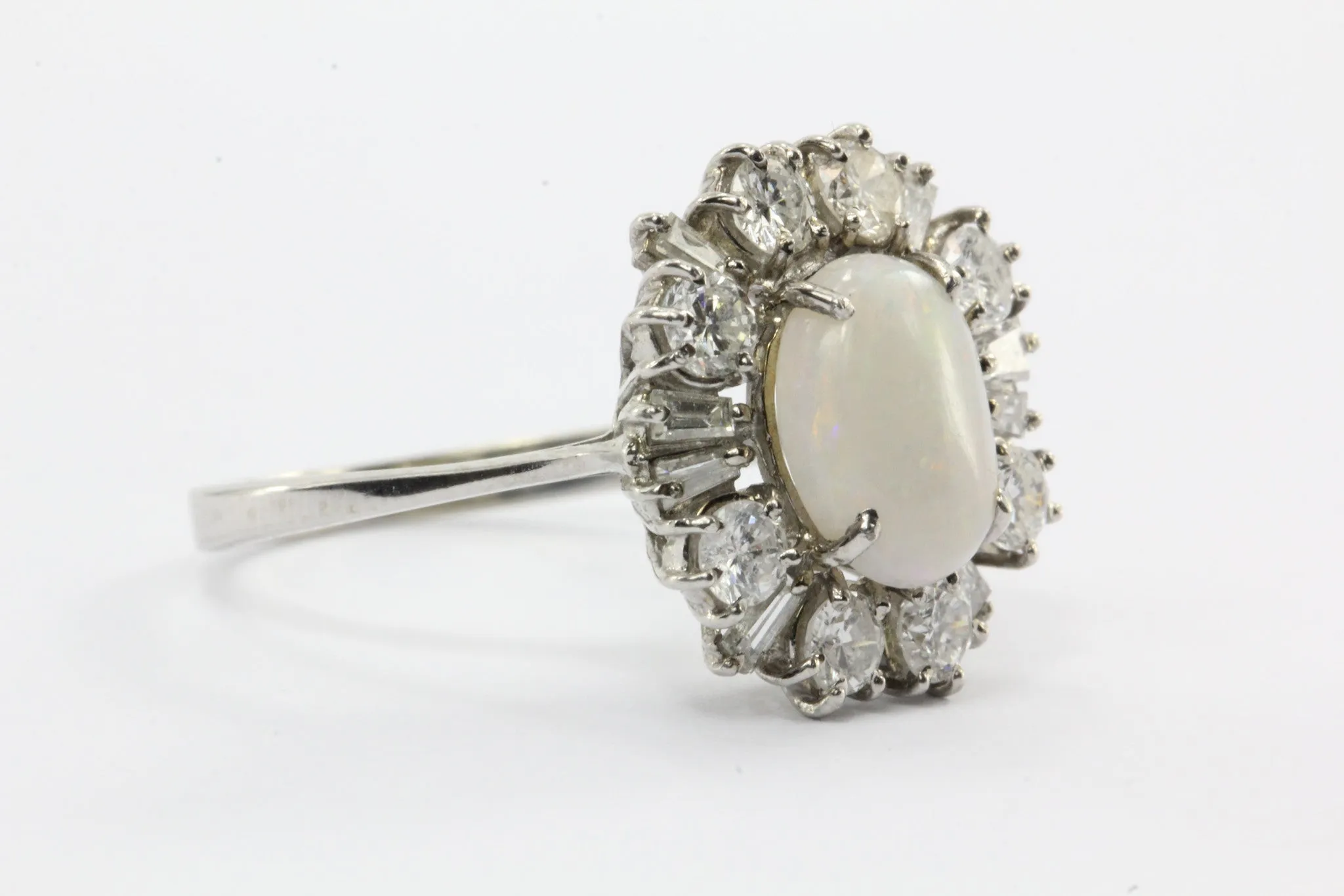 Vintage Art Deco 18K White Gold Opal & Diamond Ring