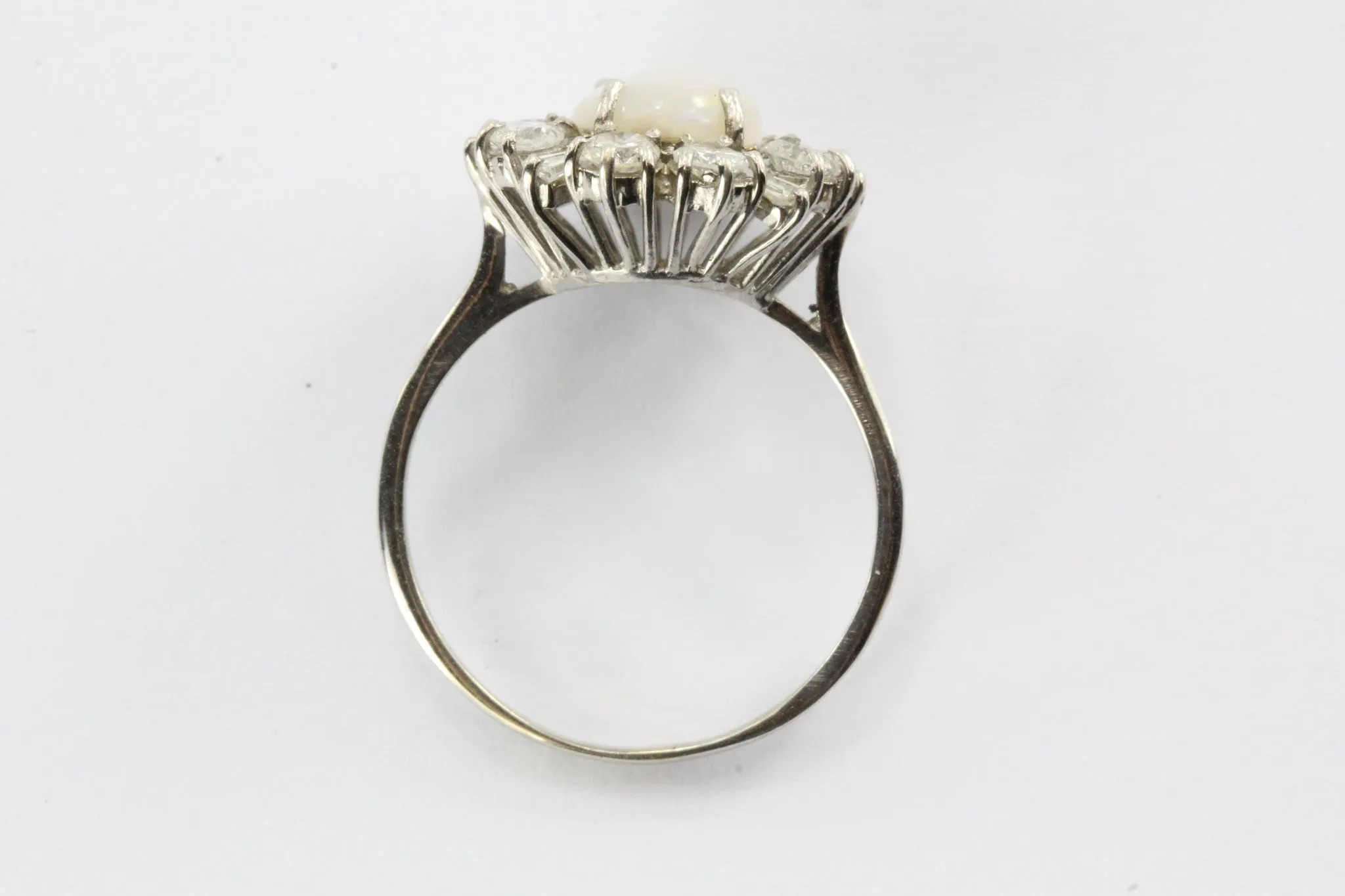 Vintage Art Deco 18K White Gold Opal & Diamond Ring