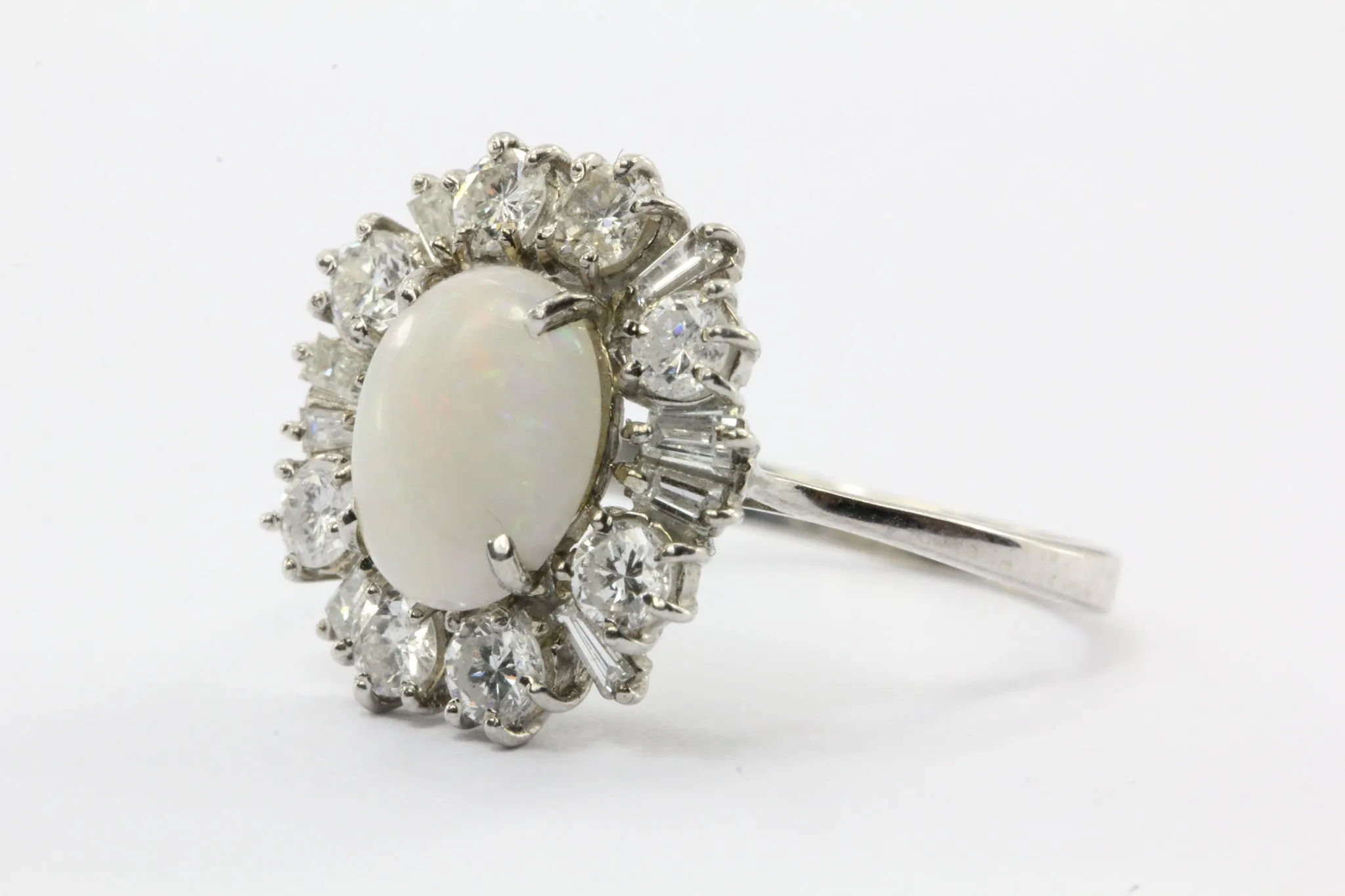 Vintage Art Deco 18K White Gold Opal & Diamond Ring