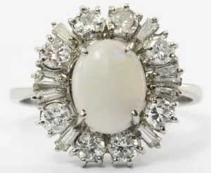 Vintage Art Deco 18K White Gold Opal & Diamond Ring