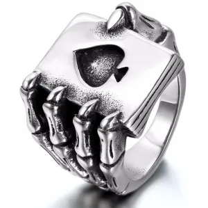 Vintage Black Stainless Steel Men Rings Gothic Punk Skull Hand Claw Poker Playing Card Design anel masculino Men Jewelry Engrave