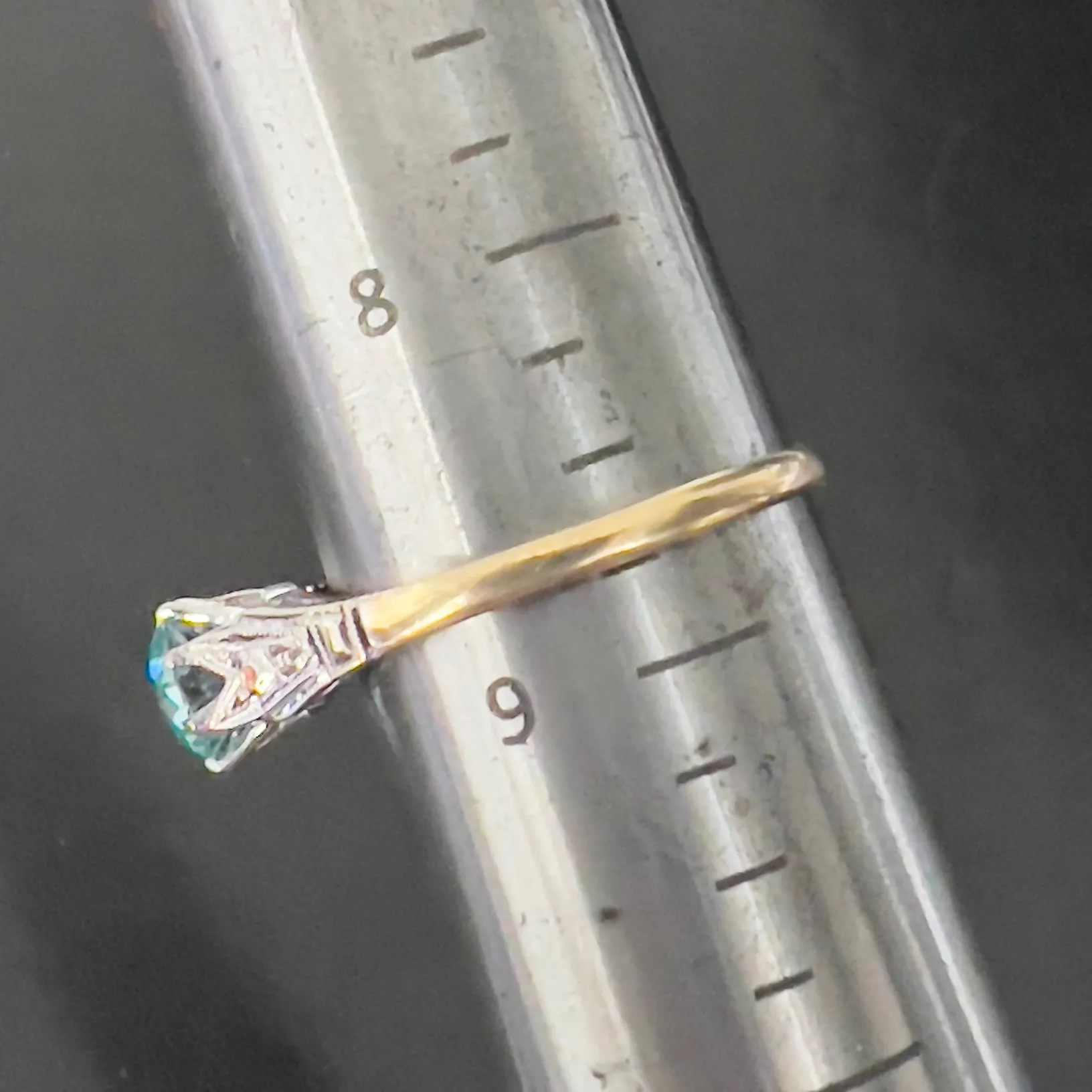Vintage blue zircon ring in yellow gold