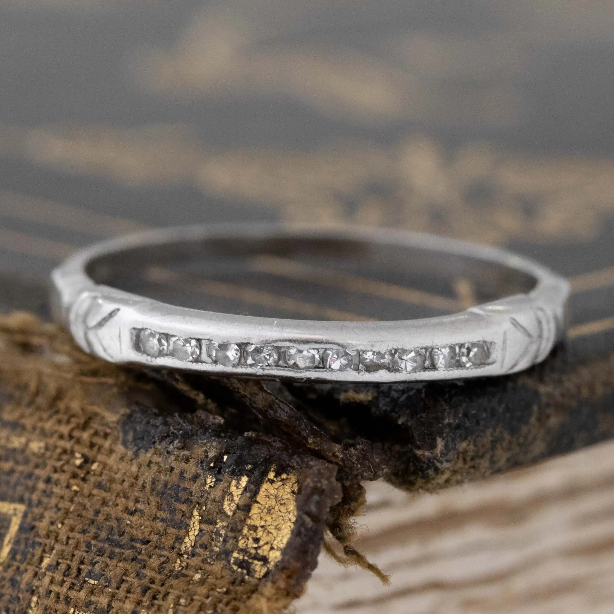 Vintage Diamond Platinum Wedding Band