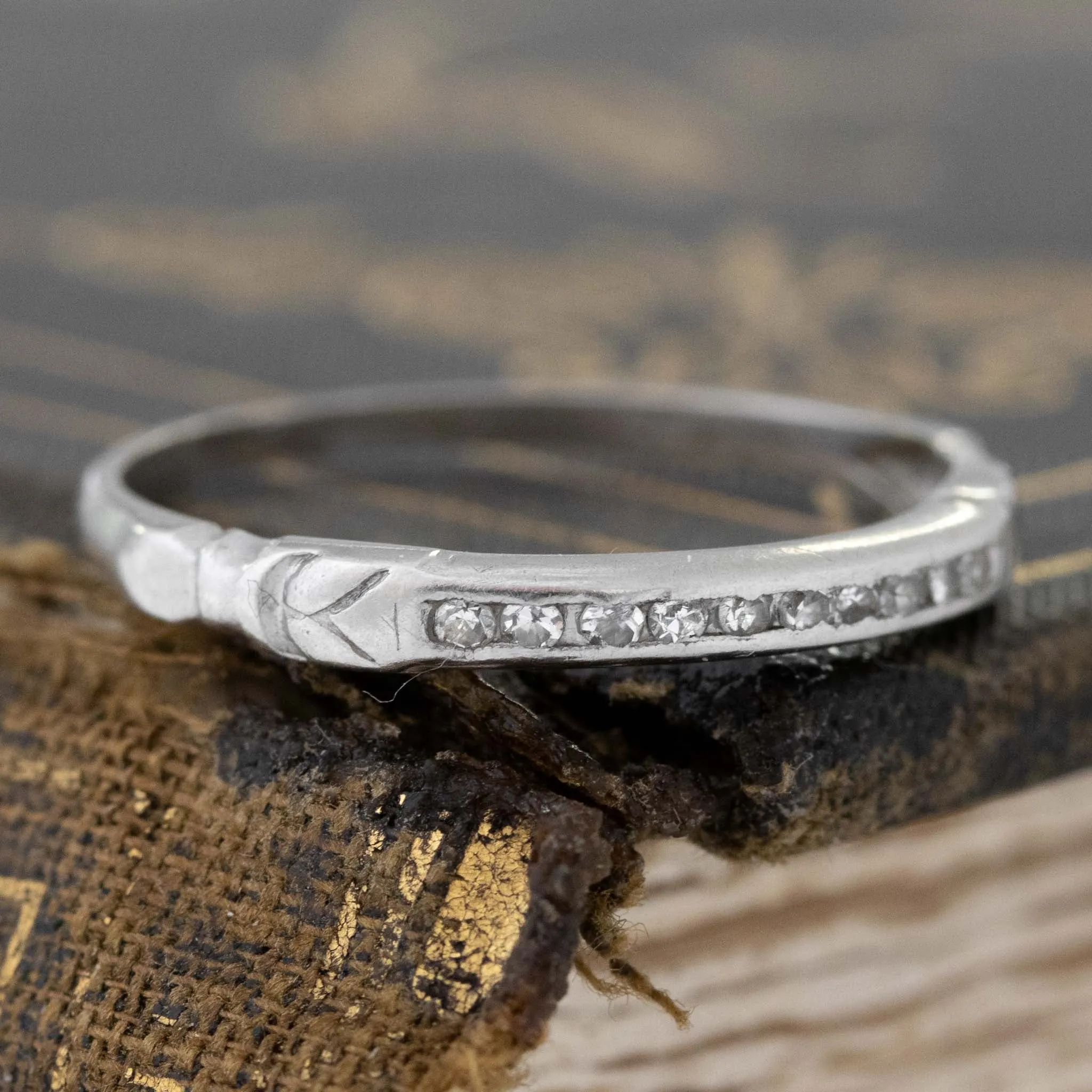 Vintage Diamond Platinum Wedding Band