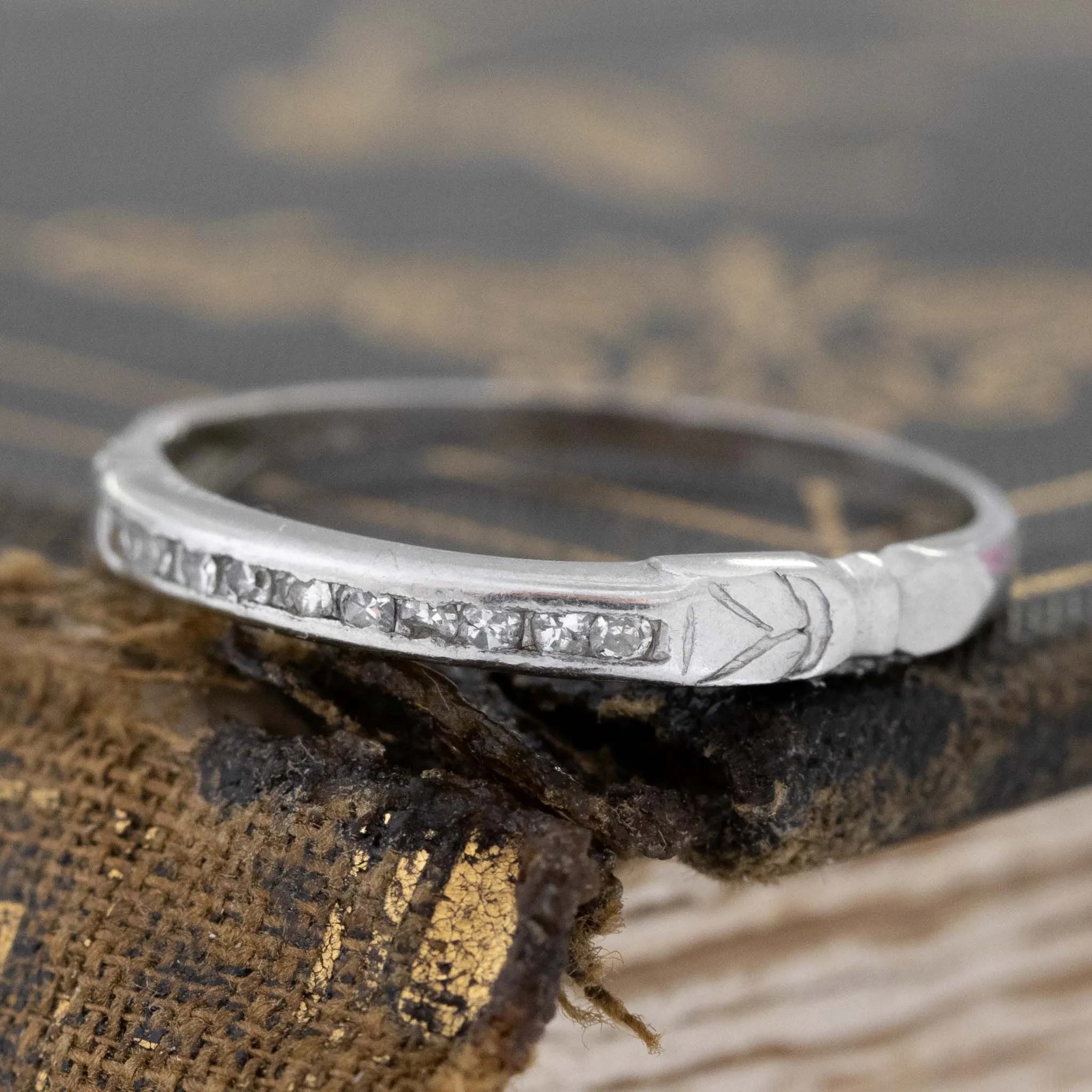 Vintage Diamond Platinum Wedding Band