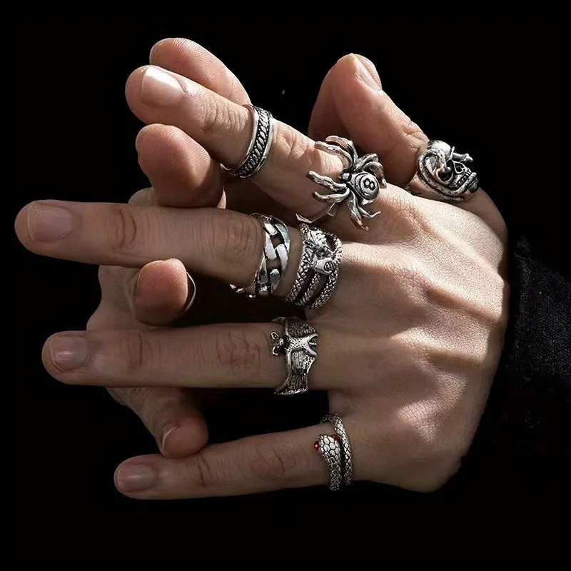 Vintage Distressed Men's Rings Set Of 7