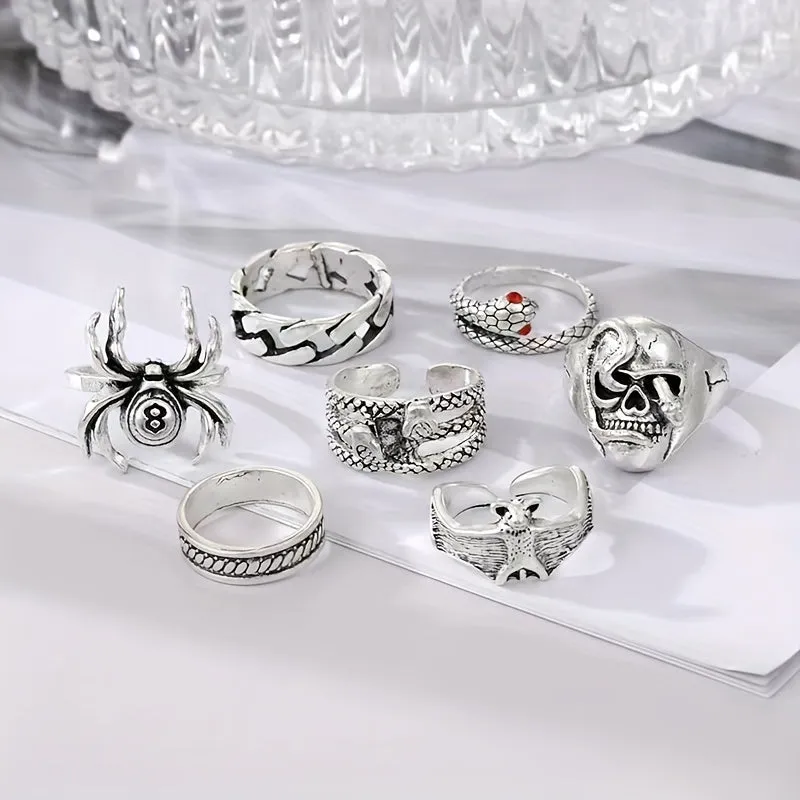 Vintage Distressed Men's Rings Set Of 7