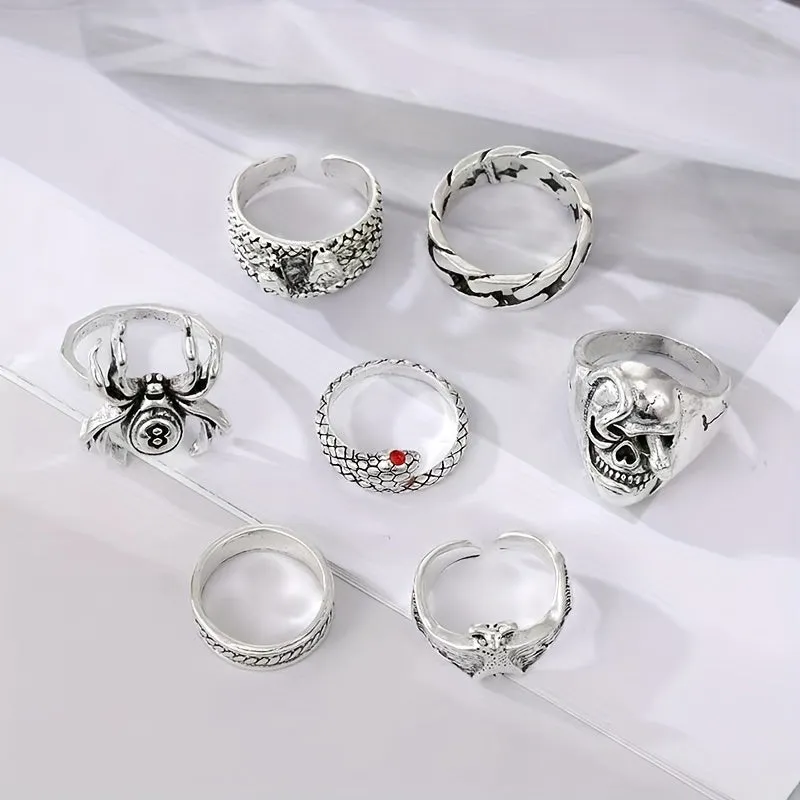 Vintage Distressed Men's Rings Set Of 7