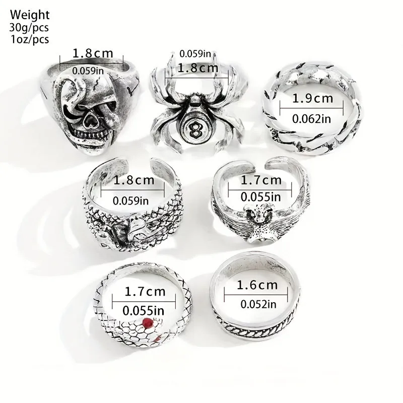 Vintage Distressed Men's Rings Set Of 7