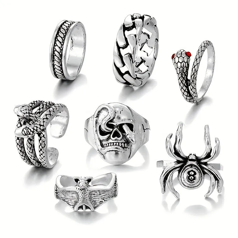 Vintage Distressed Men's Rings Set Of 7