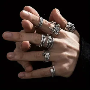 Vintage Distressed Men's Rings Set Of 7