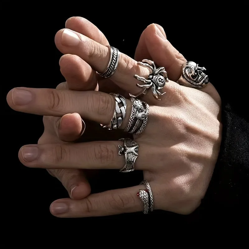 Vintage Distressed Men's Rings Set Of 7