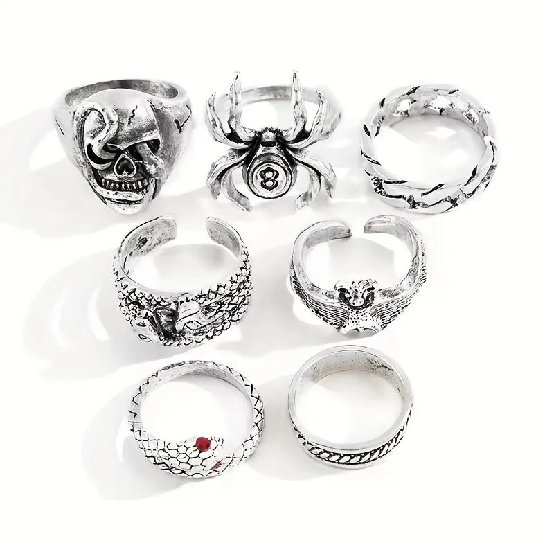 Vintage Distressed Men's Rings Set Of 7