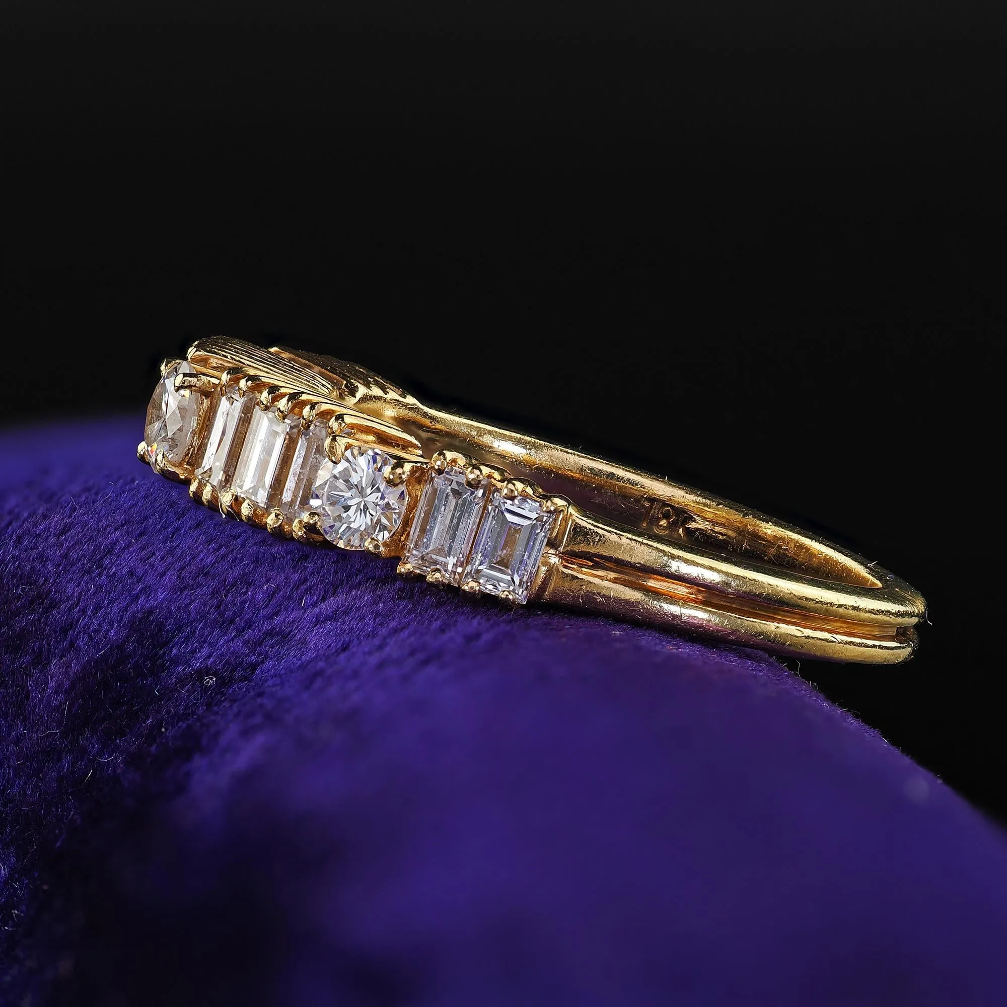 Vintage Estate H. Stern 18K Yellow Gold Diamond Baguette Wedding Band Ring